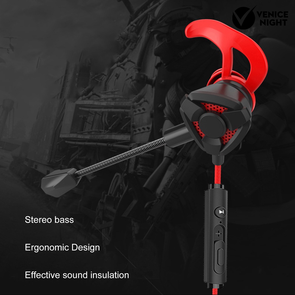 (VNEP) (Berkabel) Earphone Gaming dengan Kontrol Kabel Mikrofon 3.5mm Jack In-ear Earphone E-sports Game Earphone untuk Ponsel