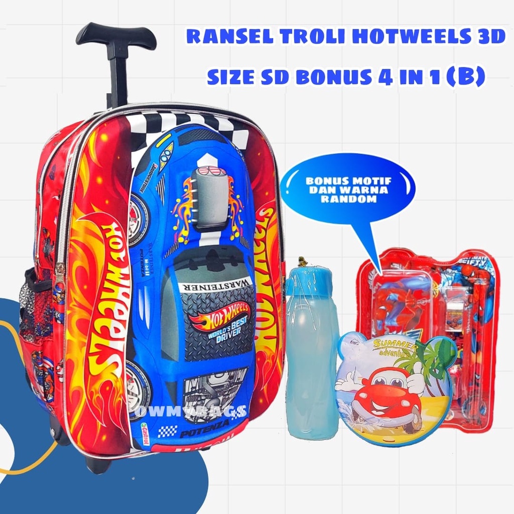 Tas Troli 3D Anak SD Berbonus - Ransel Troli 3D Anak SD Super Car - Tas Troli Sekolah Anak SD Karakter Super Car - Tas Troli Anak Laki-Laki SD Gratis Botol Dan Misting - Tas Troli Sekolah Anak Karakter Lucu - Joyashuz