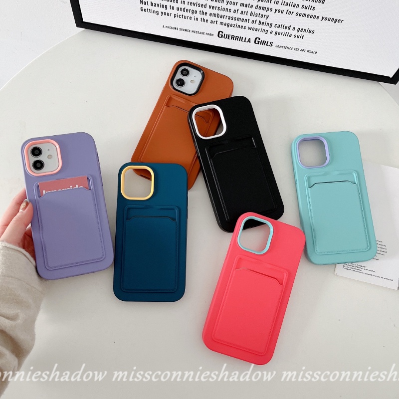 3in1 Soft Case Silikon Warna Permen Macaron Dengan Slot Kartu Untuk iPhone 11 12 13 14 Pro MAX 6 6S 7 8 Plus XR X XS MAX SE 2020