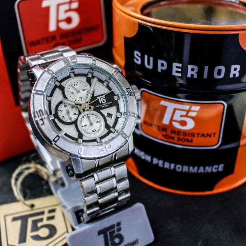 jam tangan pria Mewah T5 H3635G Rantai Silver Chrono aktif Original