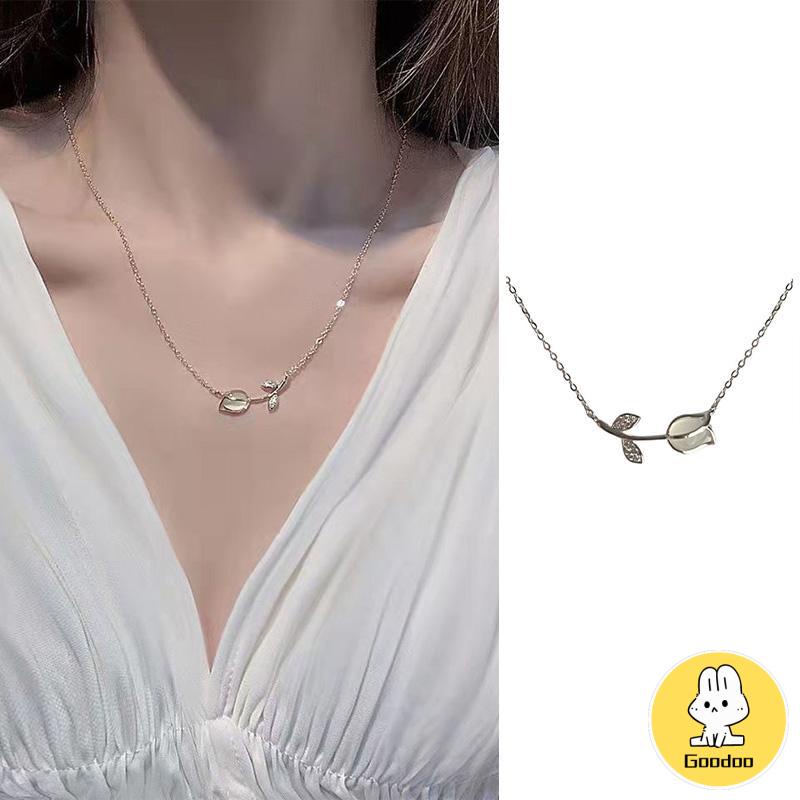 Kalung Choker Liontin Bunga Mawar Gaya Korea Untuk Wanita -Doo