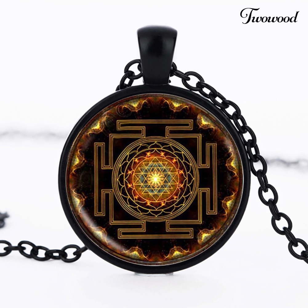 Kalung Dengan Liontin Kubah Kaca Motif Mandala Buddha