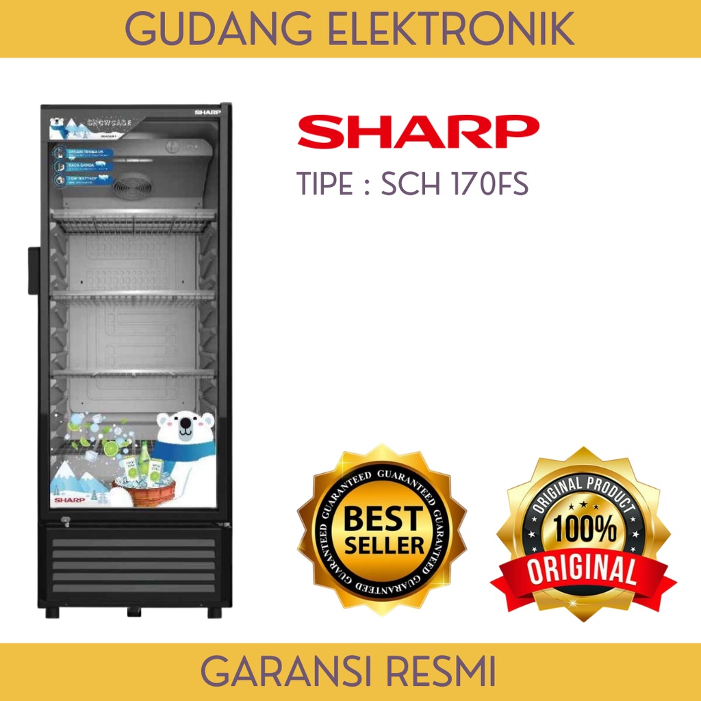 SHOWCASE SHARP 3 RAK - SCH 170FS - SHOWCASE MINUMAN - GRATIS ONGKIR SERANG KOTA