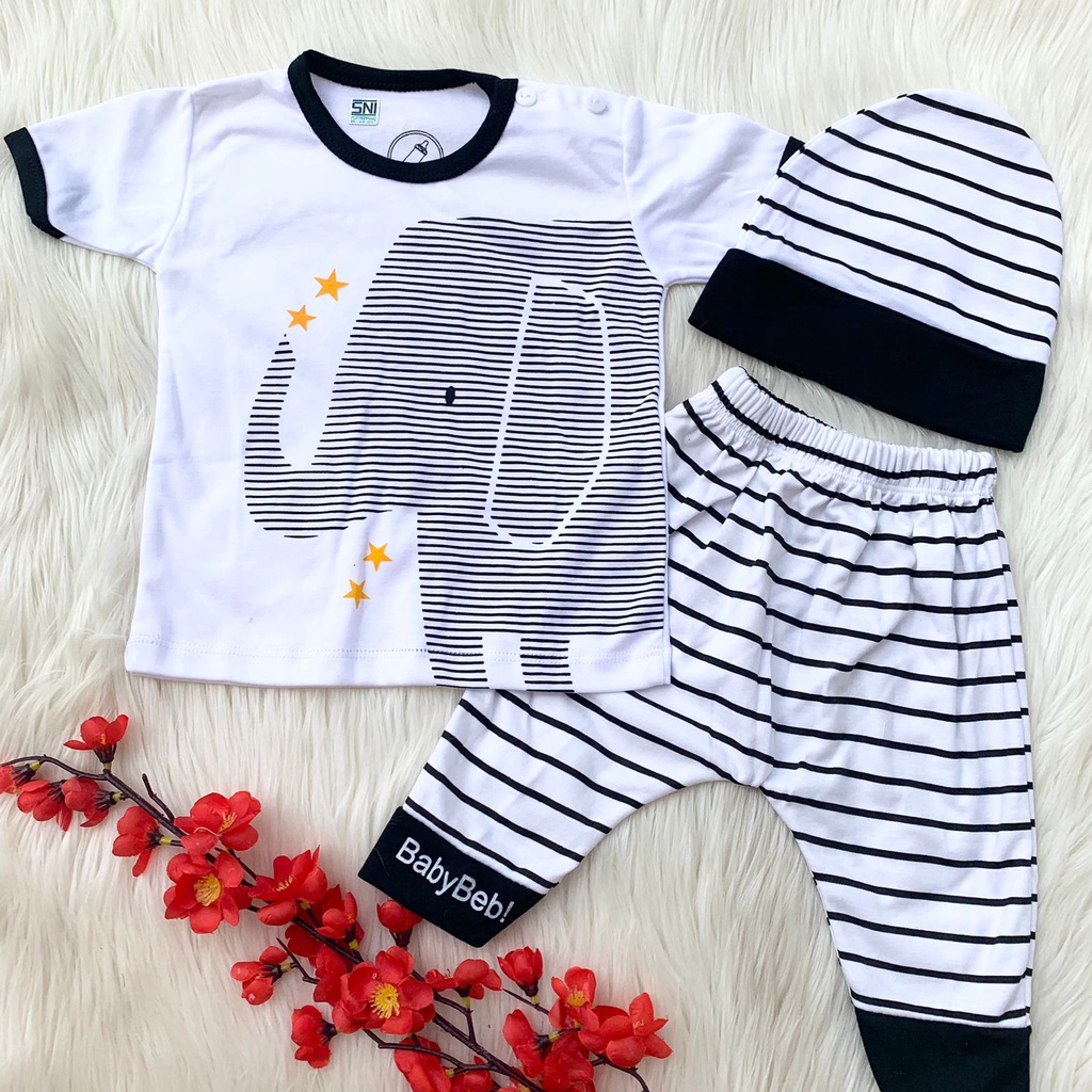 Baju setelan kaos celana topi pergi jalan lucu bestseller fashion anak bayi cowok laki murah -ele