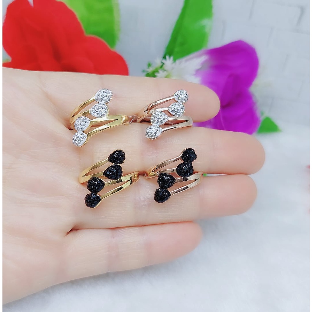 Cincin Titanium Termurah Permata Putih Dan Hitam Perhiasan Wanita