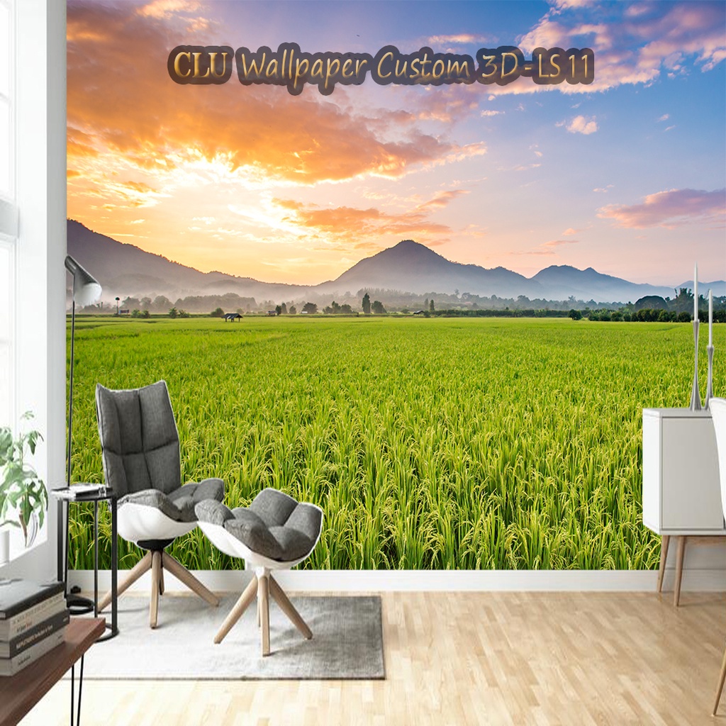 Pusat Cetak Printing Wallpaper Pemandangan Sawah Perdesaan Custom 3D, Wallpaper Dinding Ruang Makan