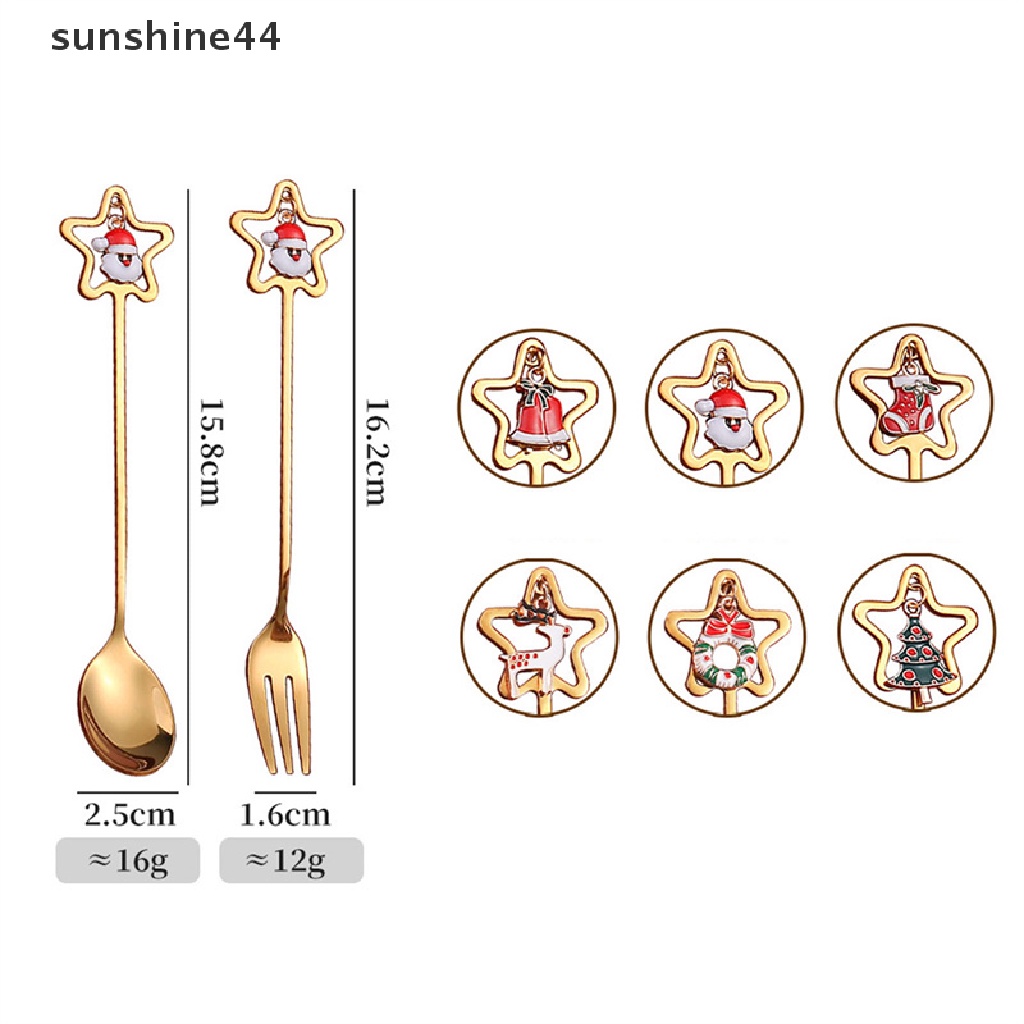 Sunshine Set Sendok + Garpu + Pisau Makan Bentuk Pohon Natal / Rusa Untuk Dekorasi / Hadiah