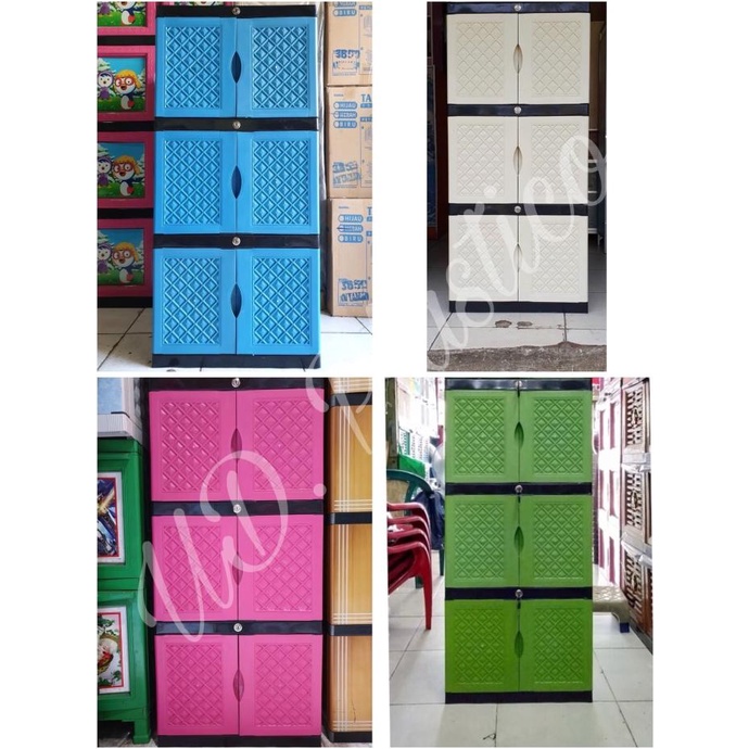 

MINI! Dapat kunci! Lemari plastik lemari pakaian serbaguna susun 3 stock ready