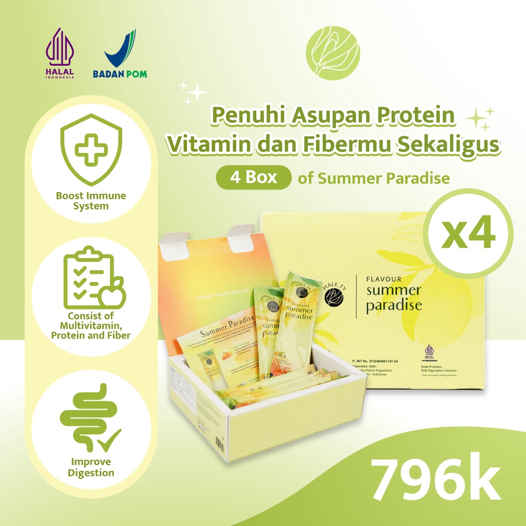 

Summer Paradise Superfood Rasa Mangga (Fiber drink / Vitamin Drink / Minuman bernutrisi) - 4 box 1000gr 40 sachets