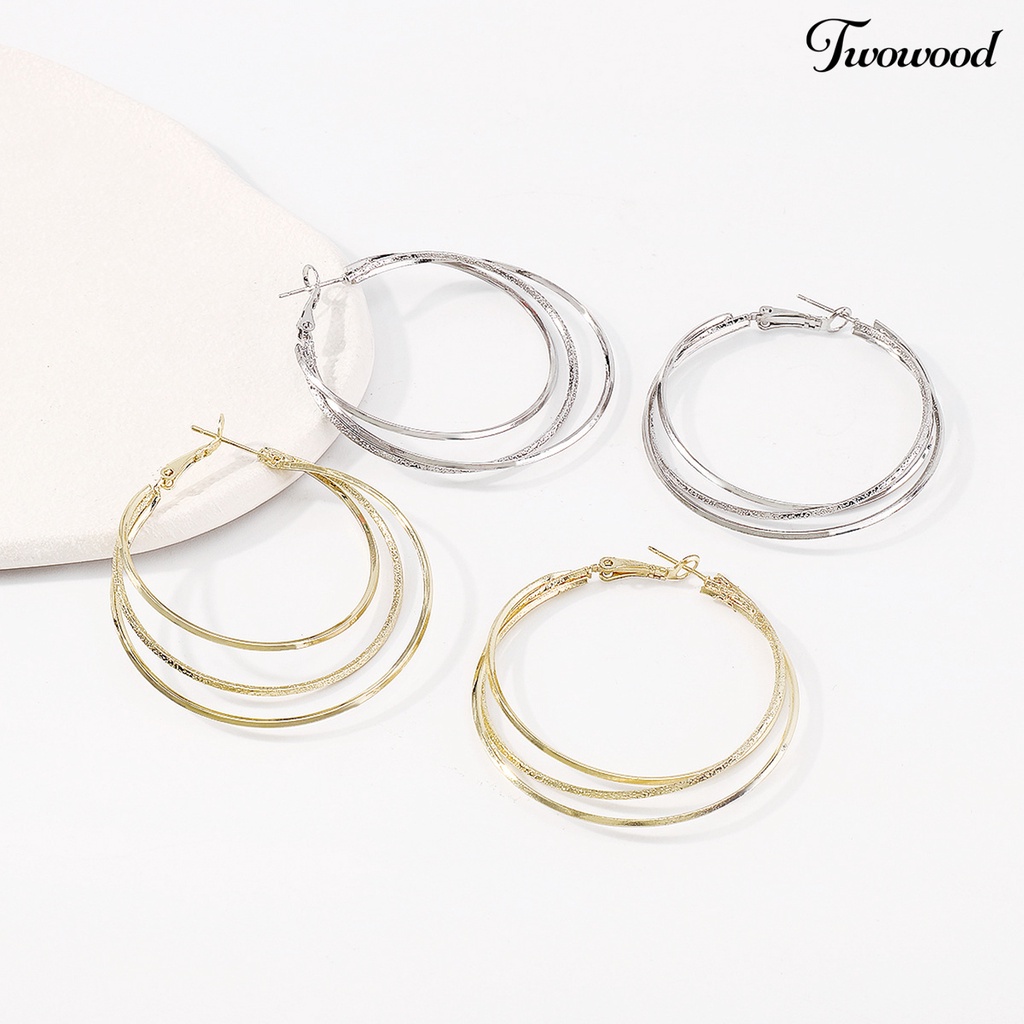 1 Pasang Anting Hoop Multilayer Bentuk Lingkaran Besar Untuk Wanita