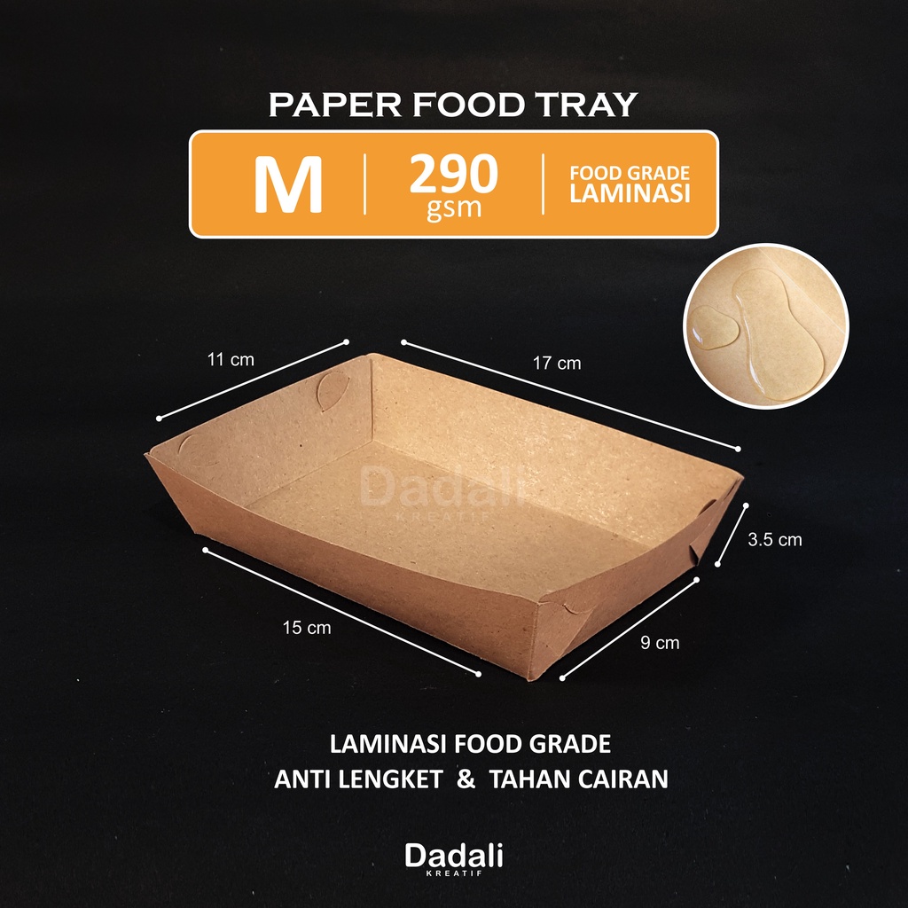 Paper Tray Dine In Laminasi L/M/S/B Kraft Coklat Tebal 290gsm