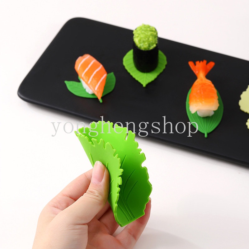 1 Set Matras Pemisah Nasi Sushi Bentuk Daun Hijau Tahan Minyak Untuk Dekorasi Bento Anak