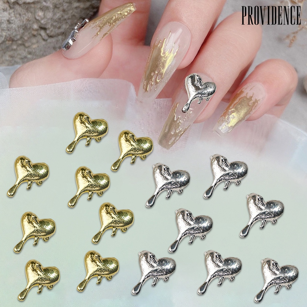 Providence 10Pcs / Set Charms Mini 3D Bentuk Hati Bahan Metal Multiwarna Untuk Dekorasi Nail Art DIY