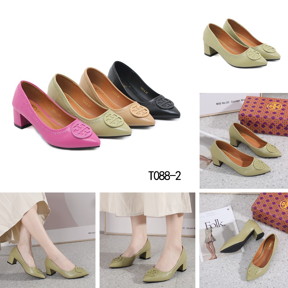 TB Leather Block Heel Pumps T088-2