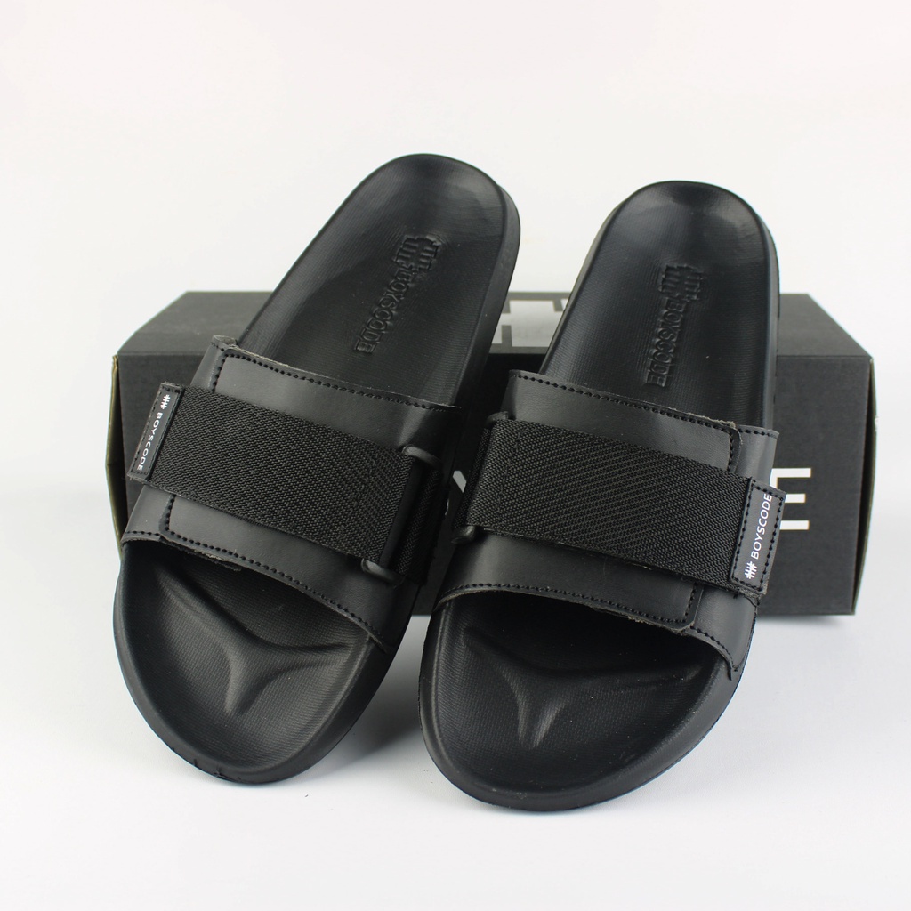 Sendal Selop Pria Distro Strap Boyscode Ethernal Original Fullblack / Sendal Slide Pria / Sendal Slip On