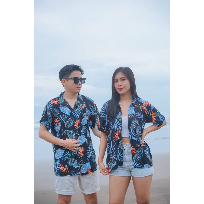 KEMEJA PANTAI MOTIF DAUN UNISEX BISA PAKAI CEWEK/COWOK KP004