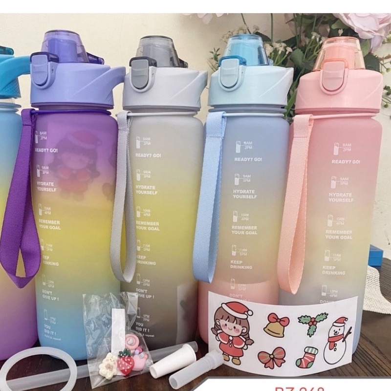 Botol Minum Motivasi 1100ML Korea Viral/Botol Gradasi/Botol Lucu 3 Warna