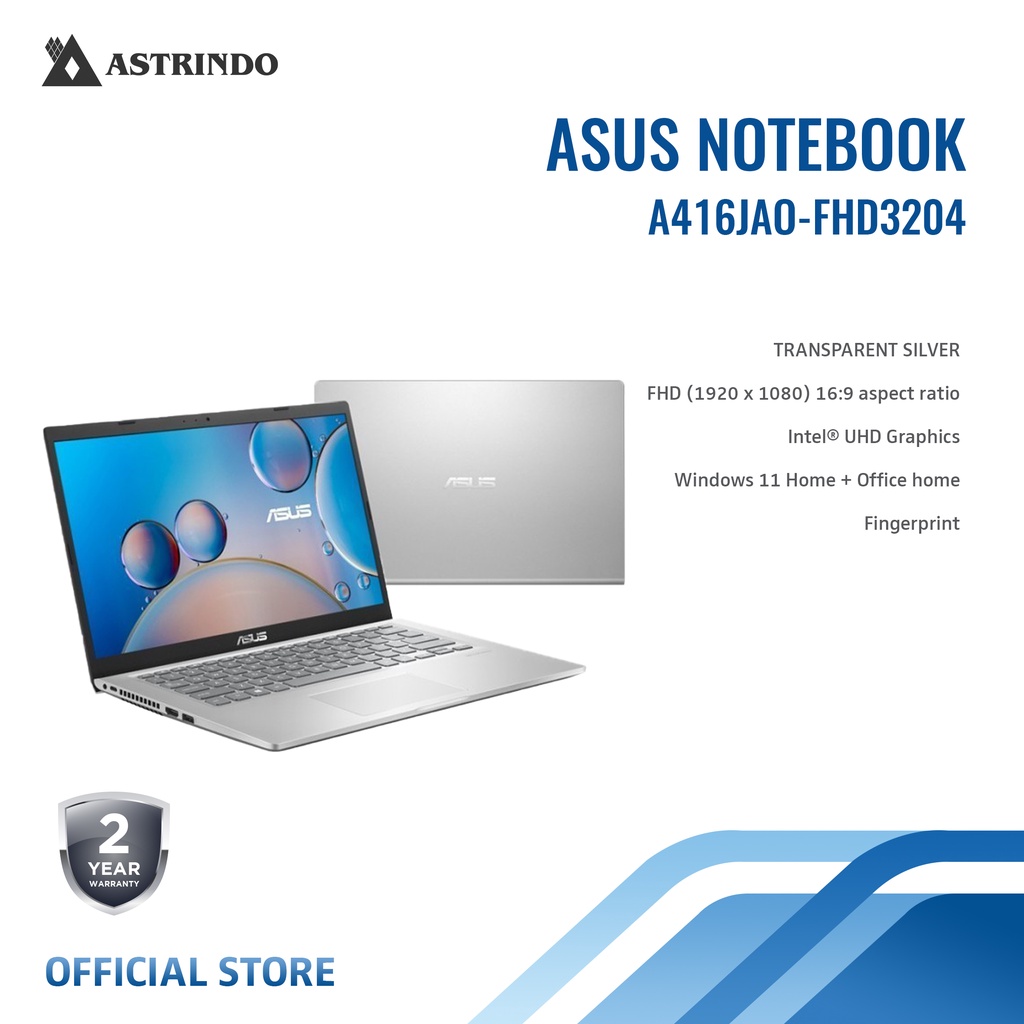Asus Notebook 14"/i3-1005G1/FHD/4GB+4GB/256GB/Win11 - A416JAO-FHD3204