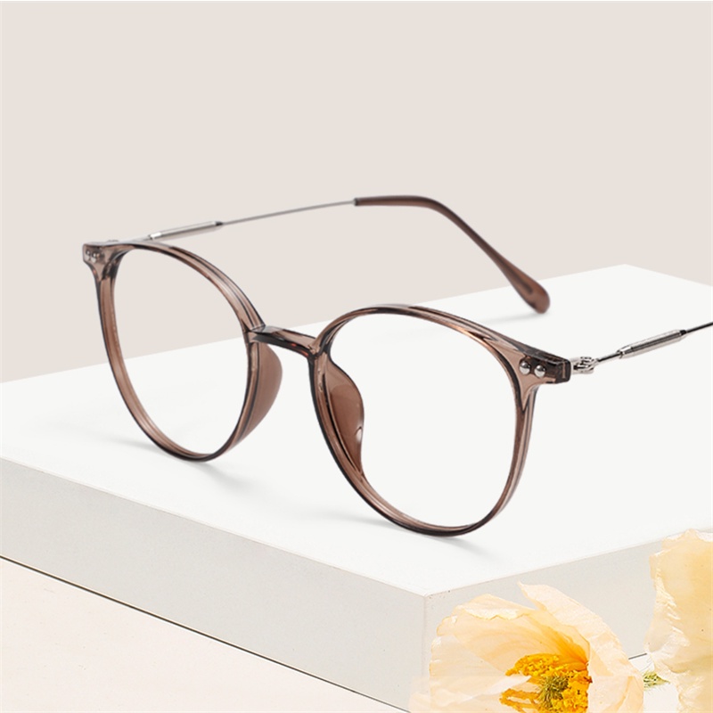 Papaozhu Vintage Hitam TR Bingkai Bulat Kacamata Untuk Wanita Pria Aesthetic Glasses Chic Blue Light Blocking Lens Eyewear Ornaments