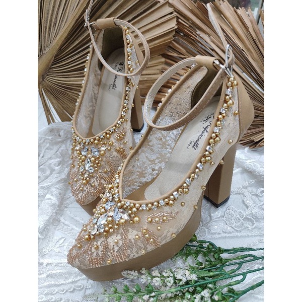 sepatu pesta wedding wanita rasly nude tali 12cm tahu