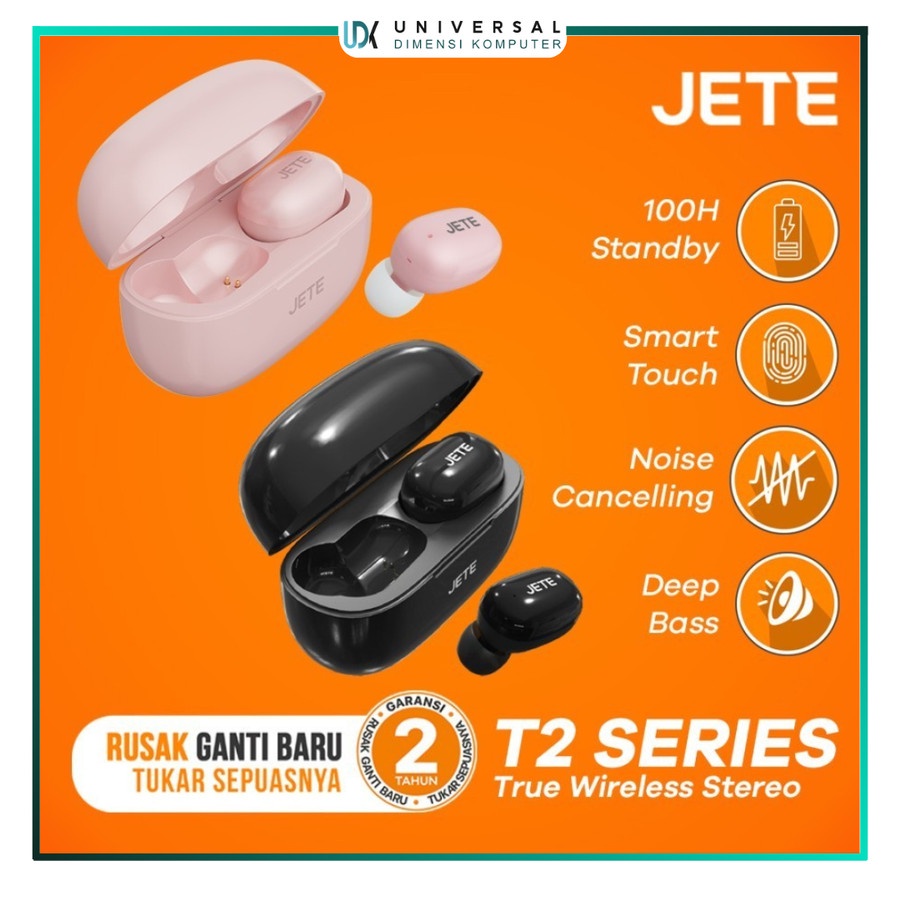 Jete Headset Earphone Bluetooth TWS LED T2