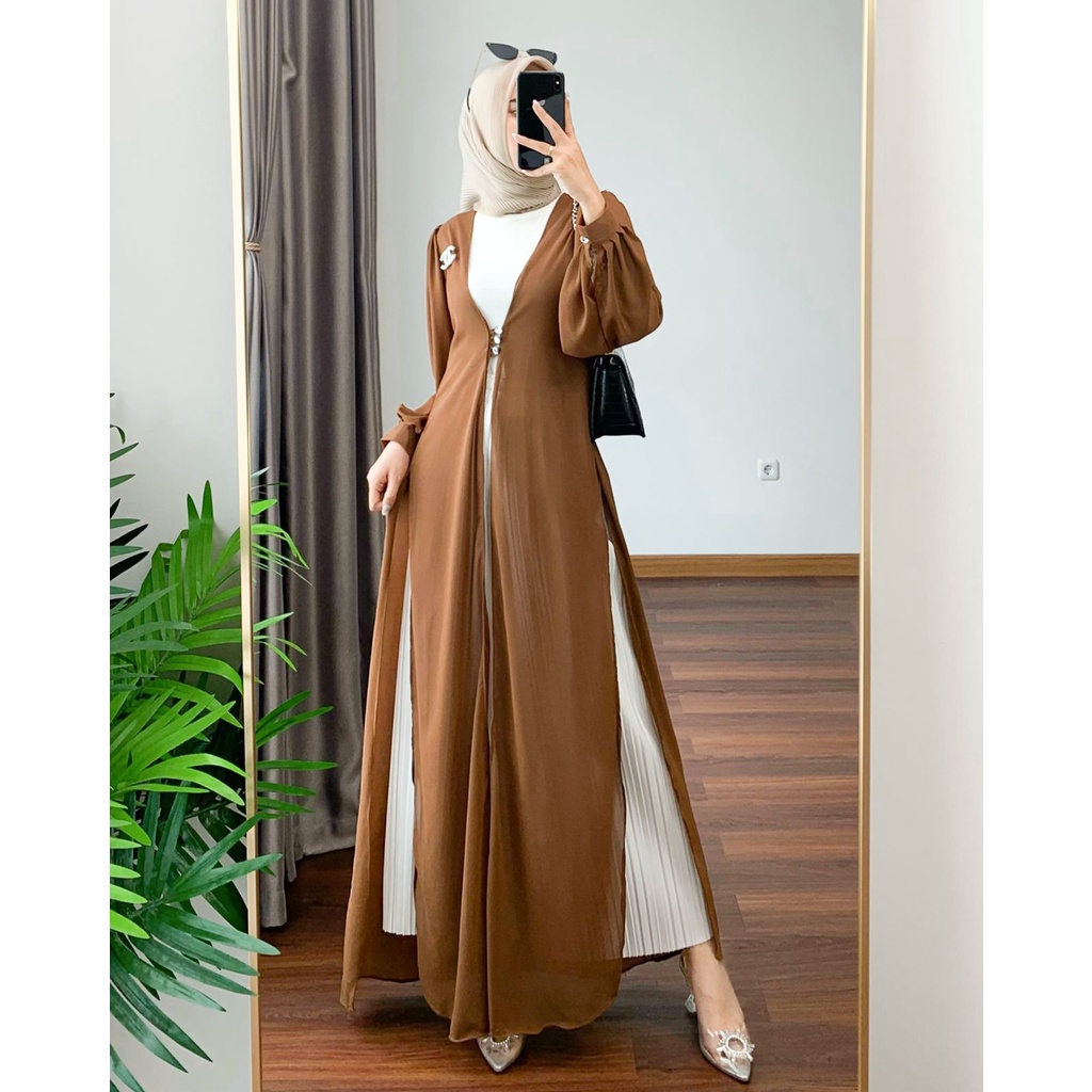 Amelia Outer Long Cardigan Dress Wanita Matt Ceruty Babydoll Fashion Luaran Kekinian 2022