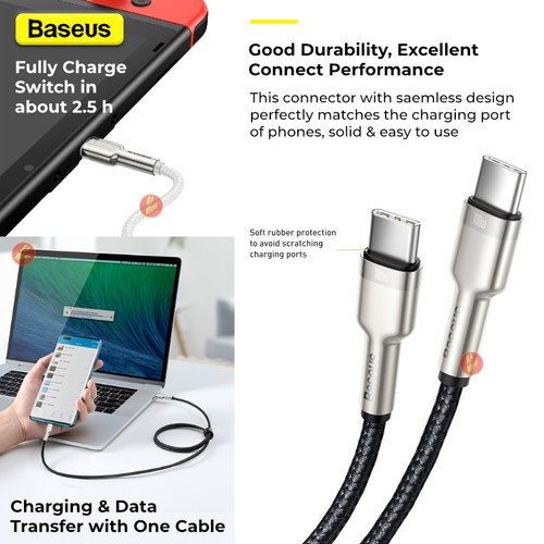 BASEUS Cafule Series Cable Kabel Data Metal Type-C to Type C 100W