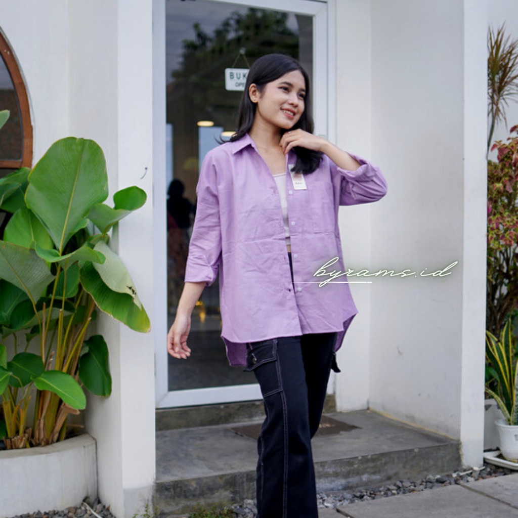 Kemeja Wanita Oversize Linen Olivia Shirt Linen Pocket Oversize-LILAC