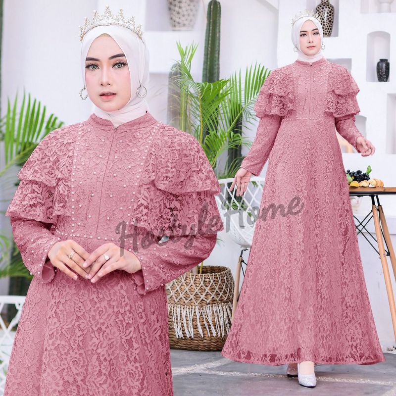 (NEW) CALILA - BAJU DRESS GAMIS MAXI MAXY FULL BRUKAT BROKAT BUSUI FRIENDLY WANITA MUSLIM UKURAN S M