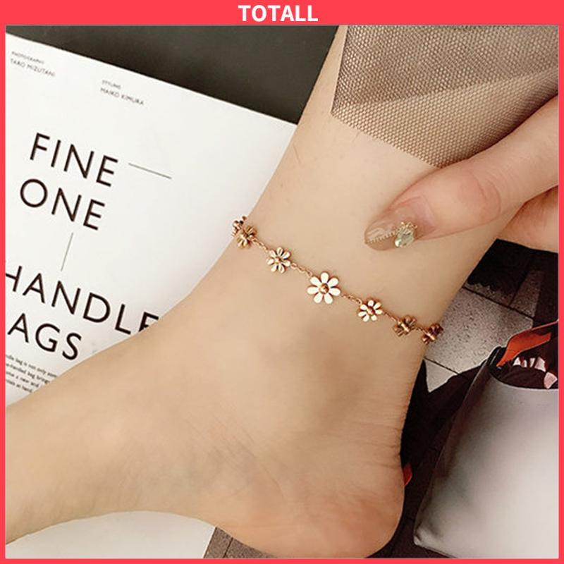 COD Gelang Kaki Titanium Anti Karat Daisy Bunga Kamelia Emas 18k Perhiasan Wanita Korea-Totall