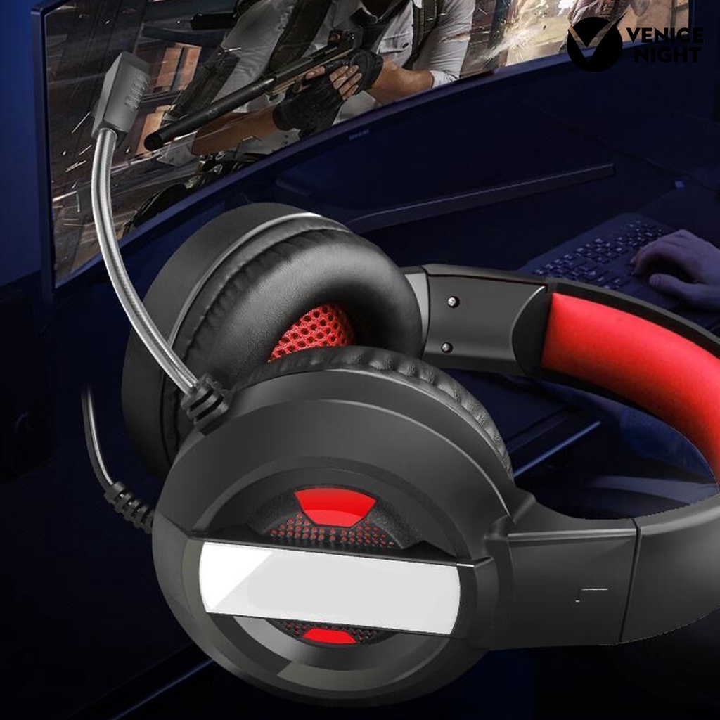 (VNEP) (Berkabel) A8 Headphone Efek Cahaya Pengurangan Kebisingan Surround Sound Gaming Komputer Headphone untuk Rumah