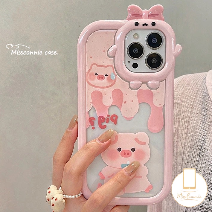 Kartun Lucu Babi Susu Teh Es Krim Case Realme C30 C33 C35 C25s C15 C21Y C3 C31 C25Y C11 C25 C21 C2 C1 C1 C17 9 9Pro +8 7 9i 5i 6i 8Pro 5s 5 7i 3D Busur Little Monster Lensa Sarung