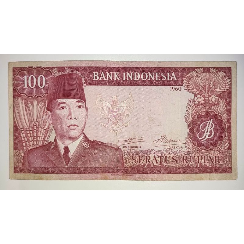 Uang kuno 100 rupiah soekarno asli tahun 1960