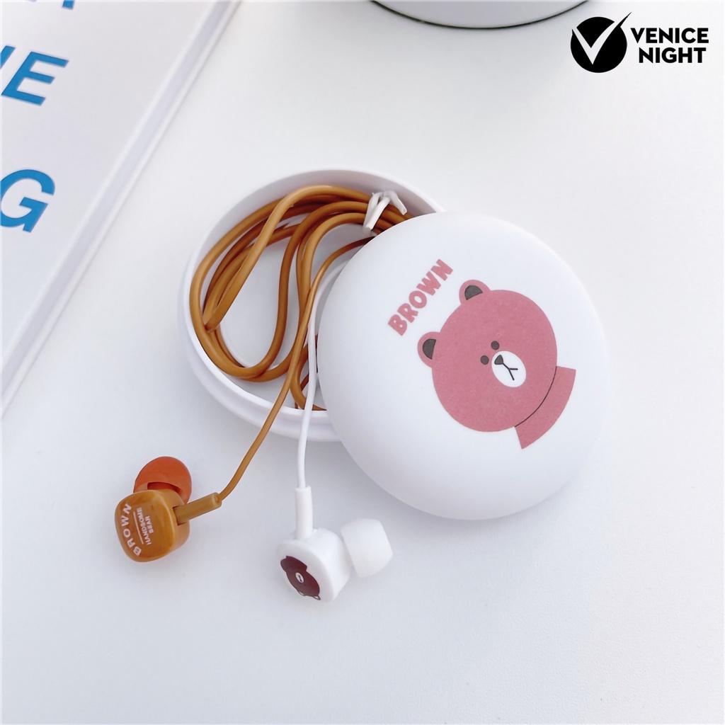 (VNEP) (Berkabel) Earphone Pengurangan Kebisingan Kartun dengan Kotak 3.5mm Musik Lucu In-ear Earbud untuk Ponsel