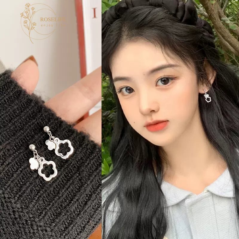 1 Pasang Anting Stud S925 Silver Model Bunga Dan Awan Hollow Gaya Korea Untuk Wanita