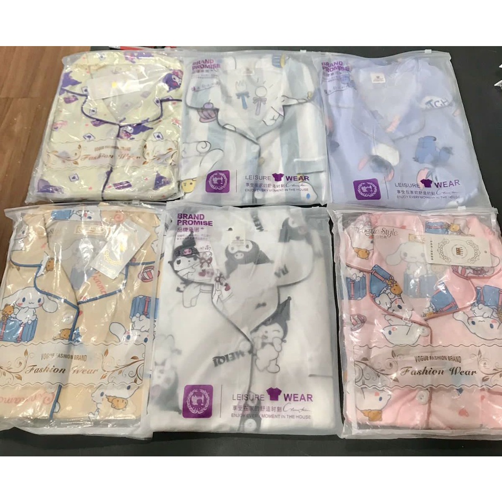 BAJU TIDUR PIYAMA SANRIO CINNAMOROLL KUROMI MELODY LILO STITCH HELLO KITTY SET DASTER CELANA SLEEPWEAR IMPOR