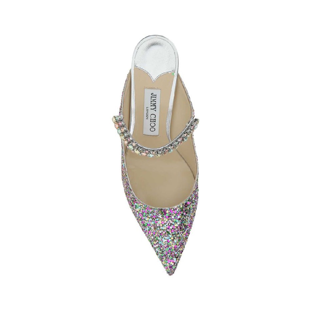 Jimmy Choo Bing 65 Leather Mules With Crystal Strap Confetti Glitter