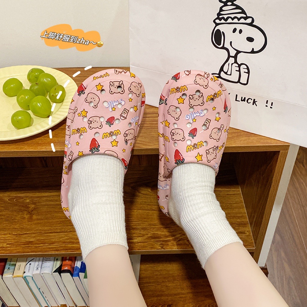 Gobra ♕ SA020 Sandal Soft Slip On Import Sendal Rumah Motif Bear Cute Fashion Korea Wanita Bahan Rubber Anti Sakit