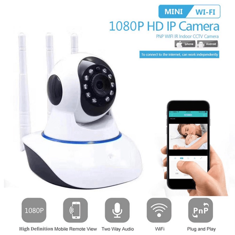 CCTV IP Cam Wifi 3 Antena FREE SD CARD 1080p HD IP Camera Wireless 360° View Night Vision Infrared