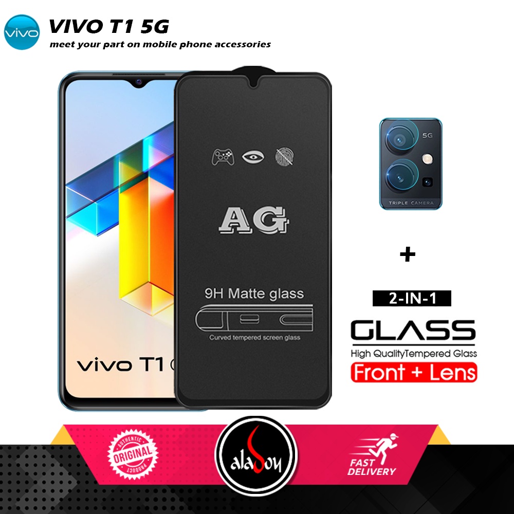 Vivo T1 5G PAKET 2IN1 Tempered Glass Matte Anti Glare Full Layar dan Tempered Glass Kamera