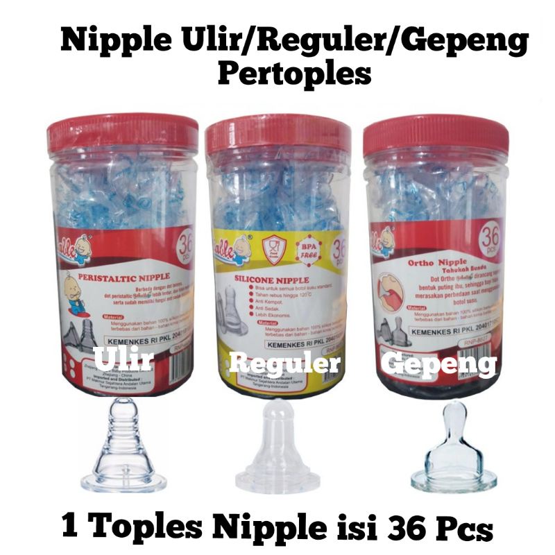 1 Toples(isi 36 Pcs) Nipple DOT Ulir PERISTALTIC/nipple Reguler Bulat/Nipple Gepeng