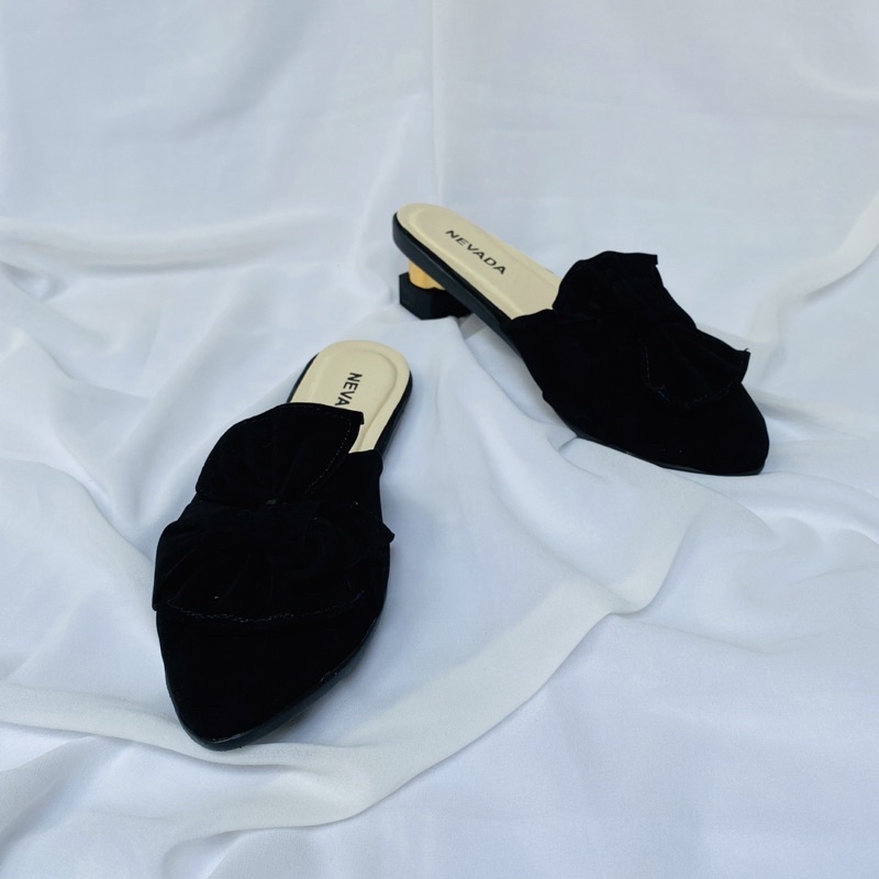 DISKON DAY! Sepatu Sandal Mules - Sandal Wanita Nevada - Flatshoes Sepatu Kerja - Mules Beludru