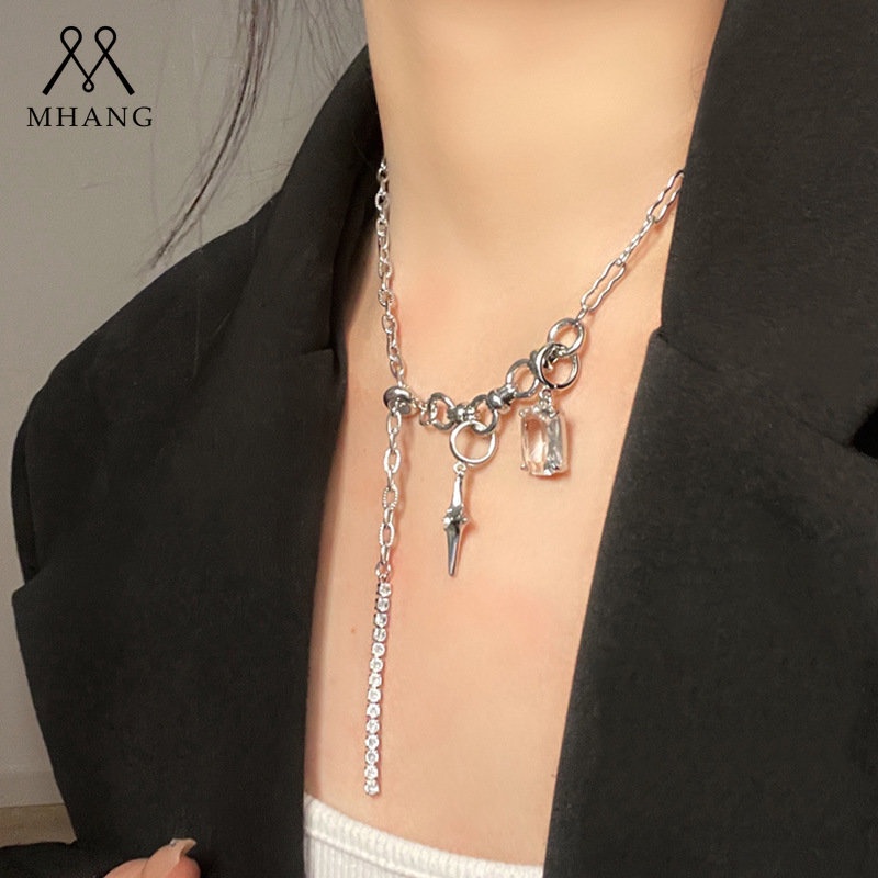 Kalung Rantai Rumbai Warna Silver Gaya Punk Hip Hop Untuk Wanita