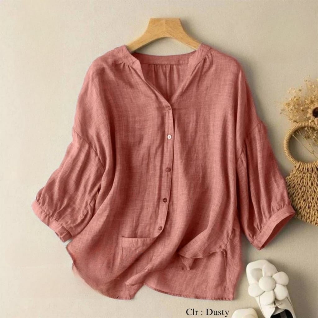 Orimoza Kemeja Polos Wanita Katun Linen Jumbo Rivana