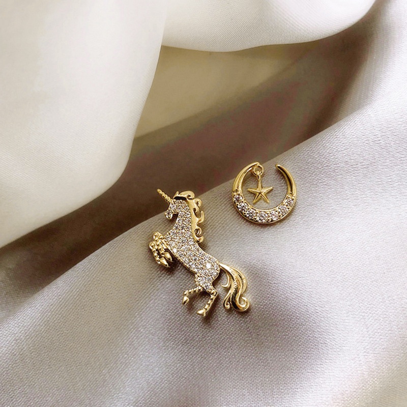 Fancyqube Anting Stud Desain Hewan Kuda Kucing Burung Hantu Aksen Mutiara Berlian Imitasi Untuk Wanita