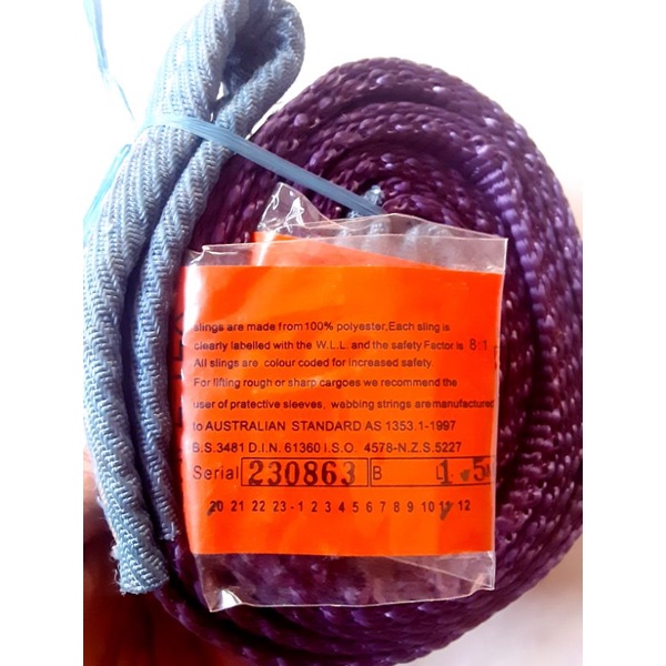 webbing sling 1 ton tebal lebar 3,5 cm panjang 1,5 meter kualitas wahid no abal abal tali angkat safety