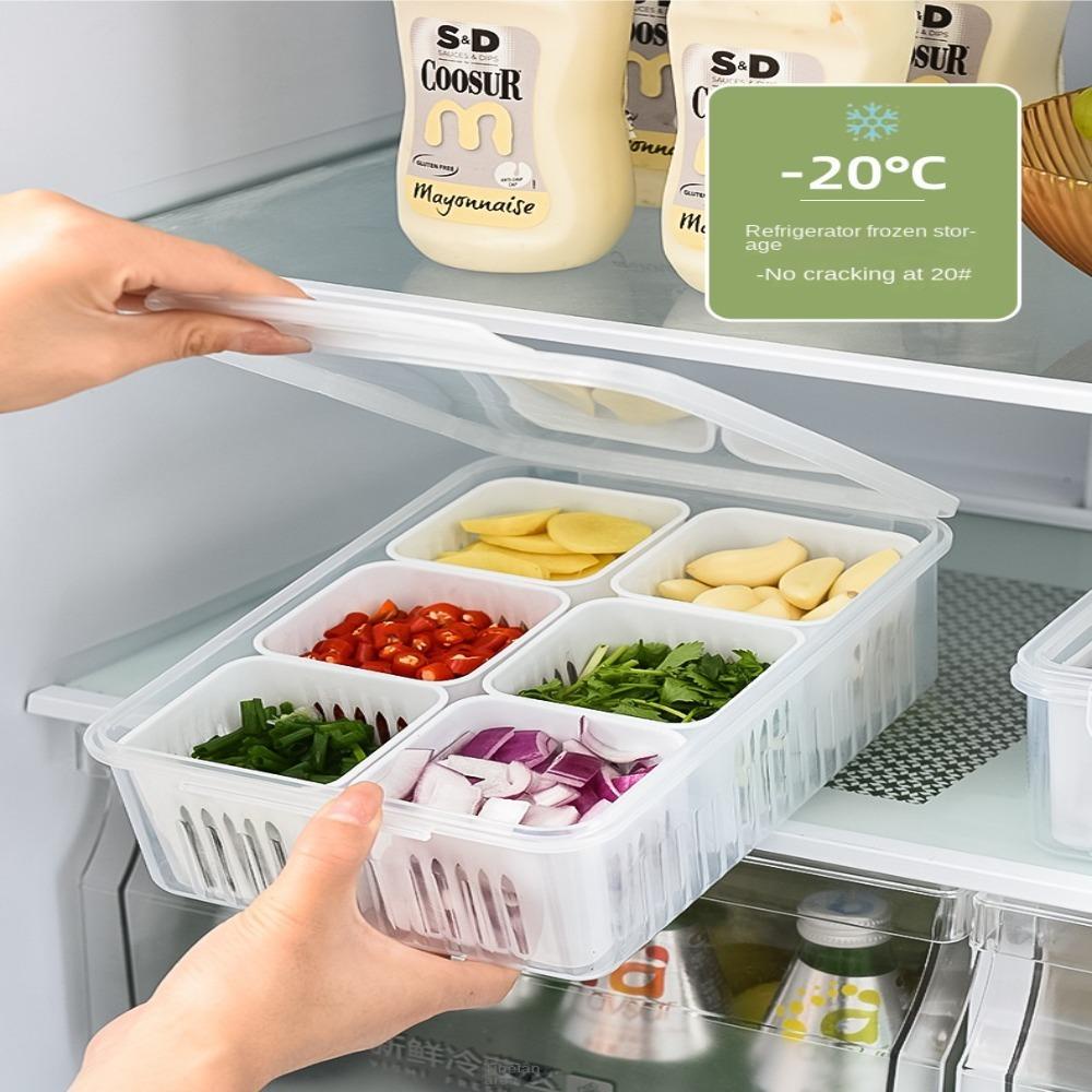 R-FLOWER Garlic Fresh-keeping Box Transparan Multi-Fungsi Kulkas Freezer Organizers Drain Storage Box Sealing Kotak Penyimpanan Makanan Kotak Sayur Dengan Penutup