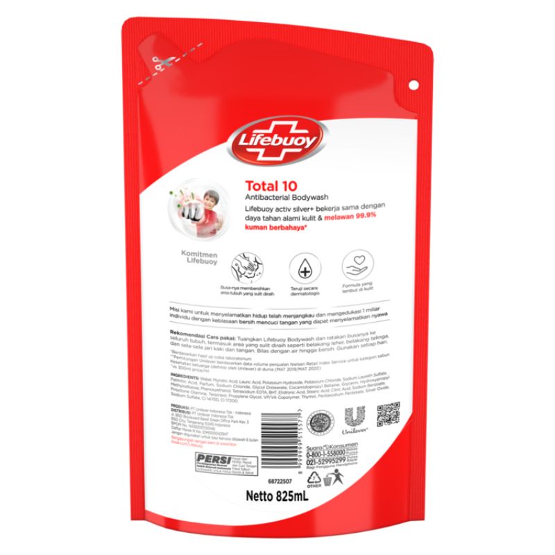 Lifebuoy 825ml 825 ml Jumbo Sabun Mandi Antiseptik Total 10 Dengan Activ Silver+ Formula