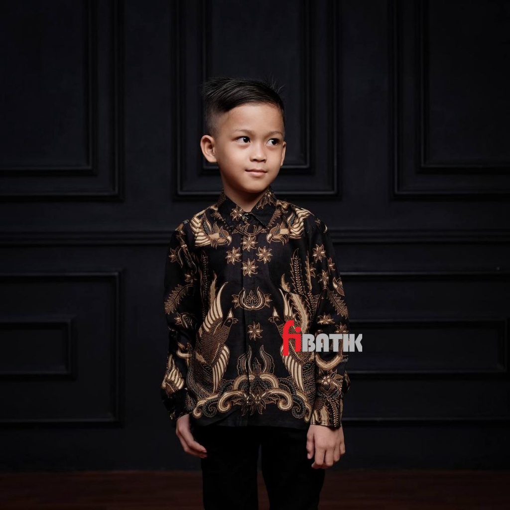 Kemeja Batik Pria Lengan Panjang Motif Iroanman Hitam