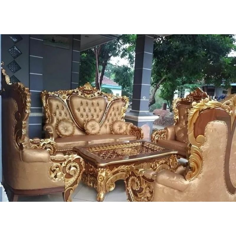 kursi tamu Belagio/sofa jok motif belagio jati/interior ruang tamu/furniture custom Rom/mebel jati J